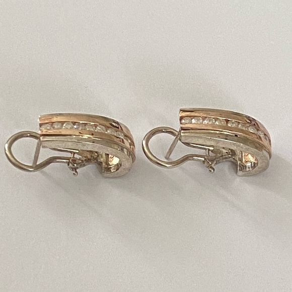 💎 .54ct Diamond 14k solid rose gold and 925 silver earrings genuine real stones - Picture 14 of 16